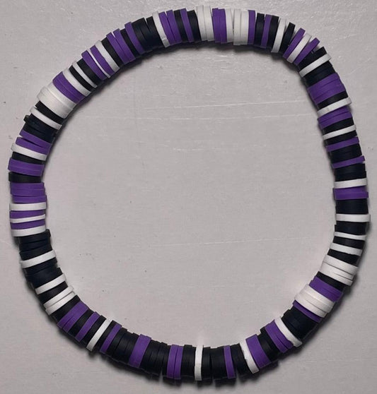 Purple, Black & White Clay Beaded Bracelet