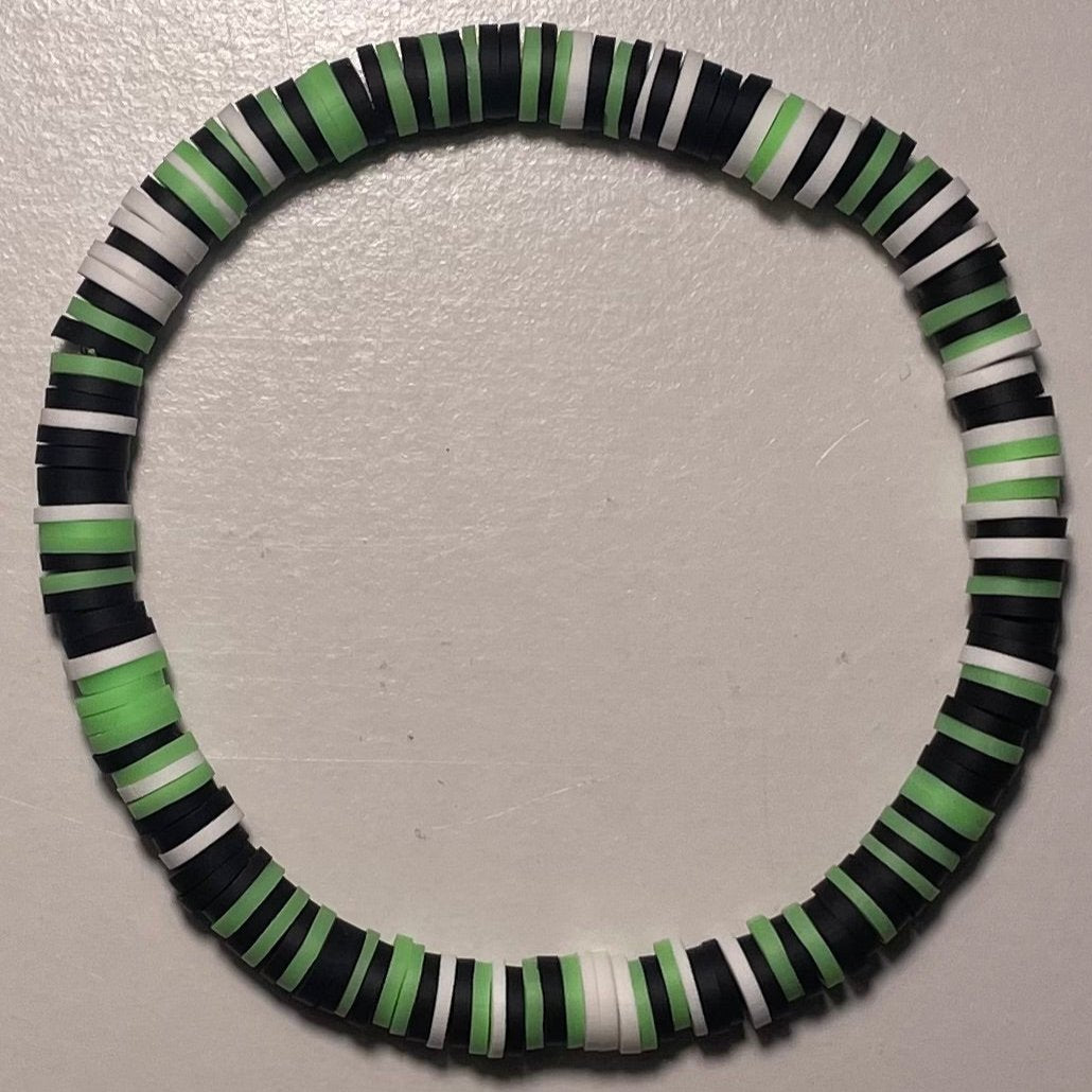 Green, Black & White Clay Beaded Bracelet