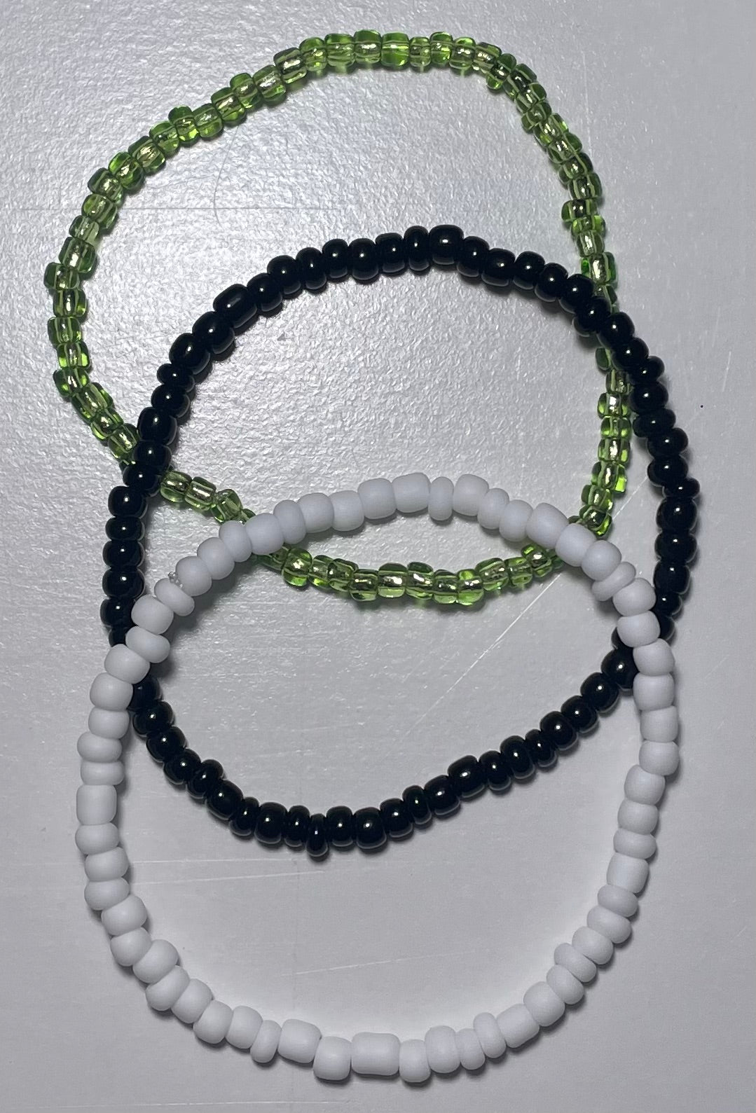 Green, Black & White Glass Stacker Bracelets