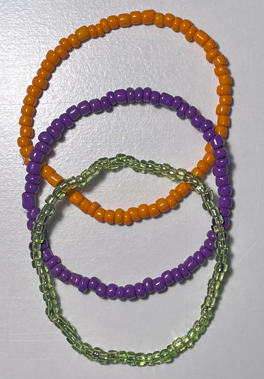 Purple, Orange & Green Glass Stacker Bracelets