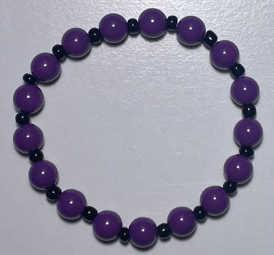 Purple & Black Glass Beaded Bracelet