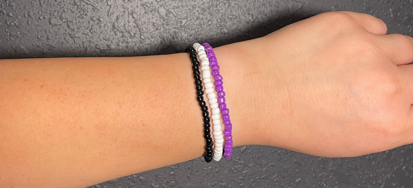 Purple, Black & White Glass Stacker Bracelets