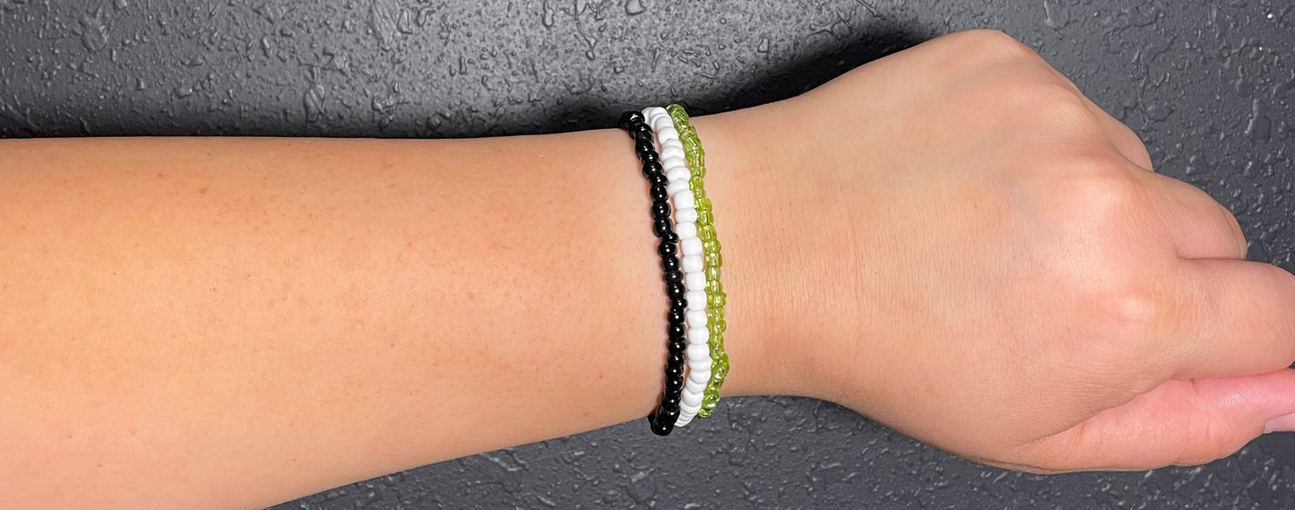 Green, Black & White Glass Stacker Bracelets