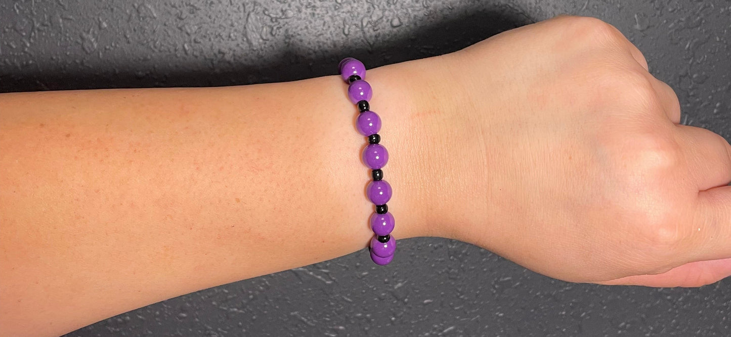 Purple & Black Glass Beaded Bracelet